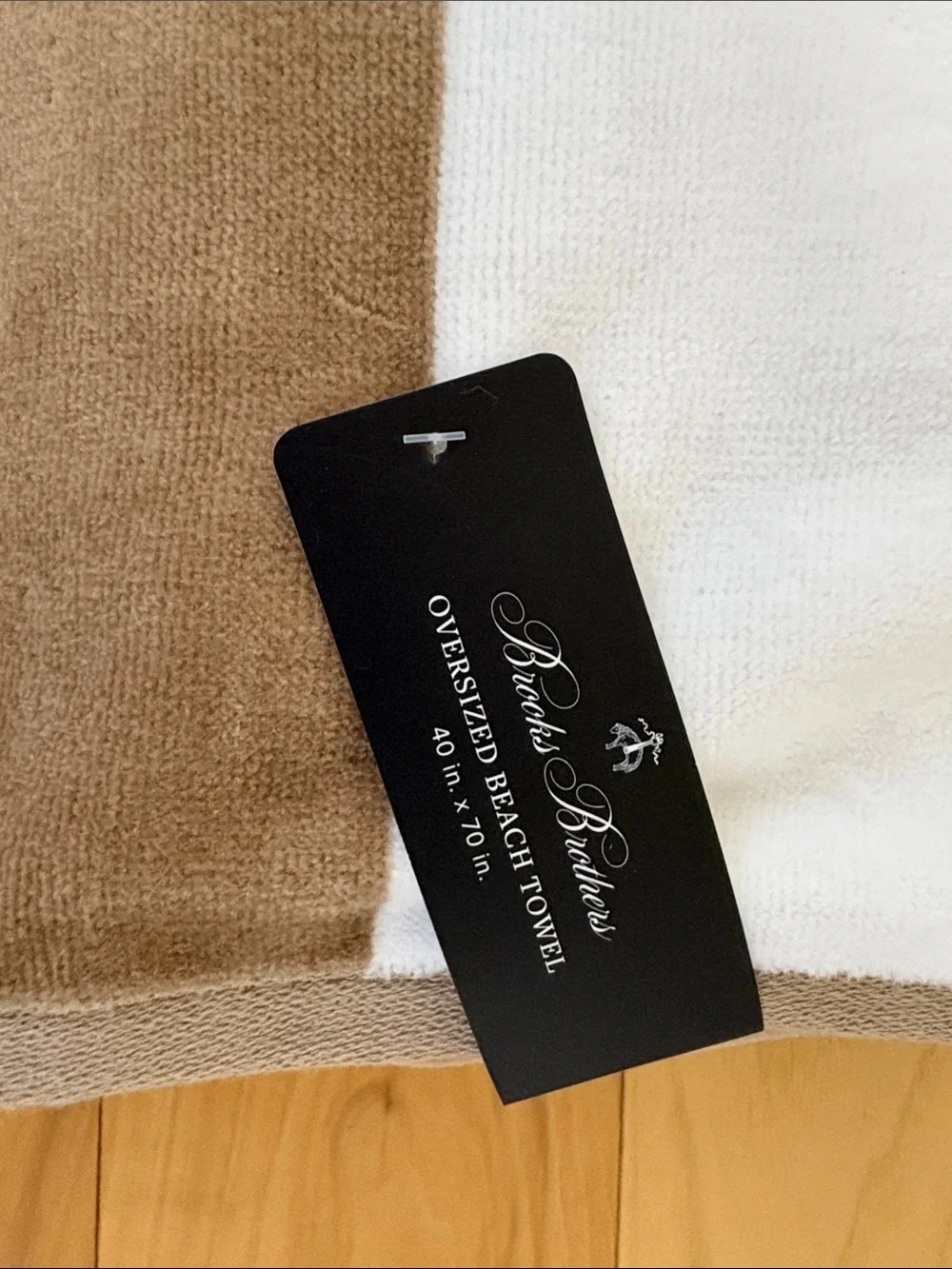Brooks Brothers Oversized Striped Tan and White Plush Beach/Pool Towel